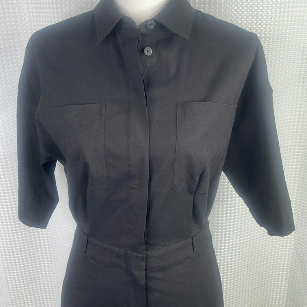 Theory Linen Blend Dress Short Sleeve Stretch Summer Sz 4